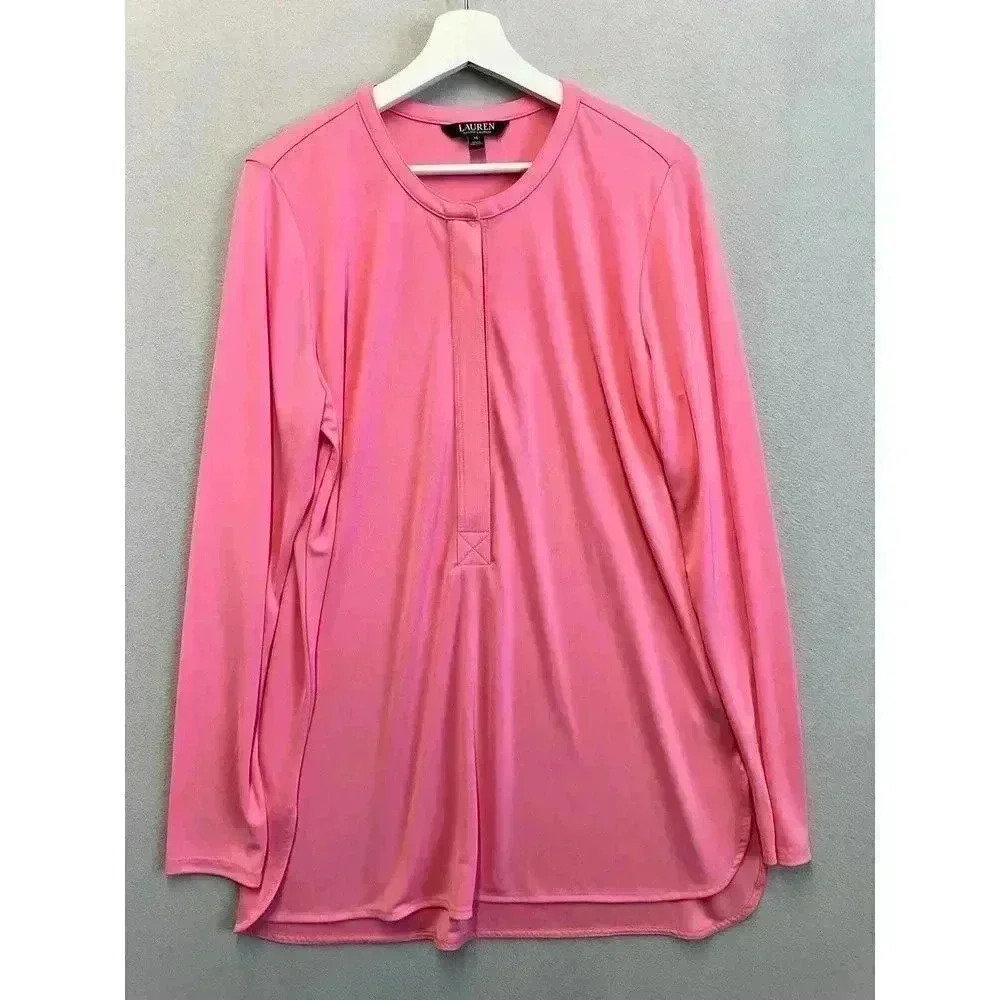 Lauren by Ralph Lauren Long Sleeve Quarter Button-Down Shirt Pink size XL‎
